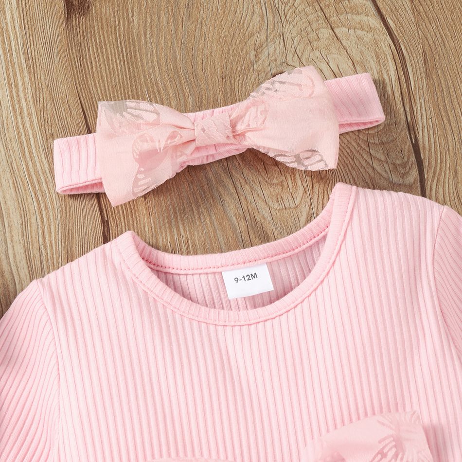 Baby/ Toddler Pink Ribbed Splicing Bowknot Tulle Dress and Headband