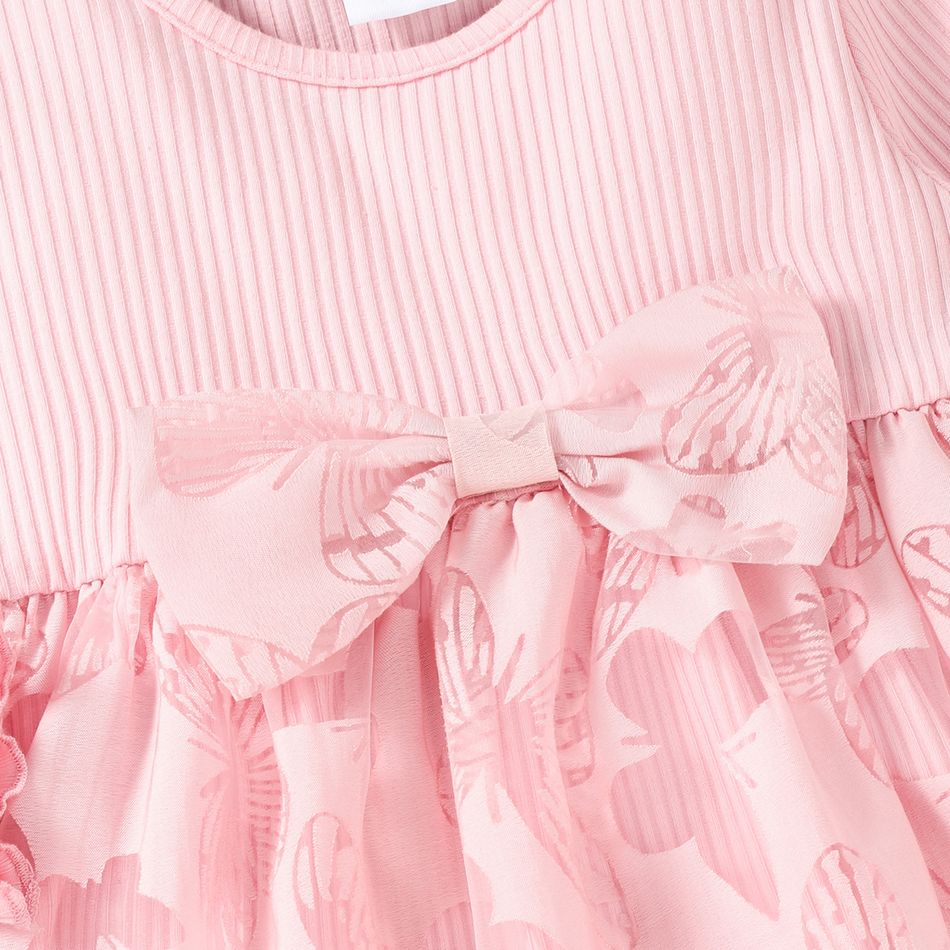 Baby/ Toddler Pink Ribbed Splicing Bowknot Tulle Dress and Headband