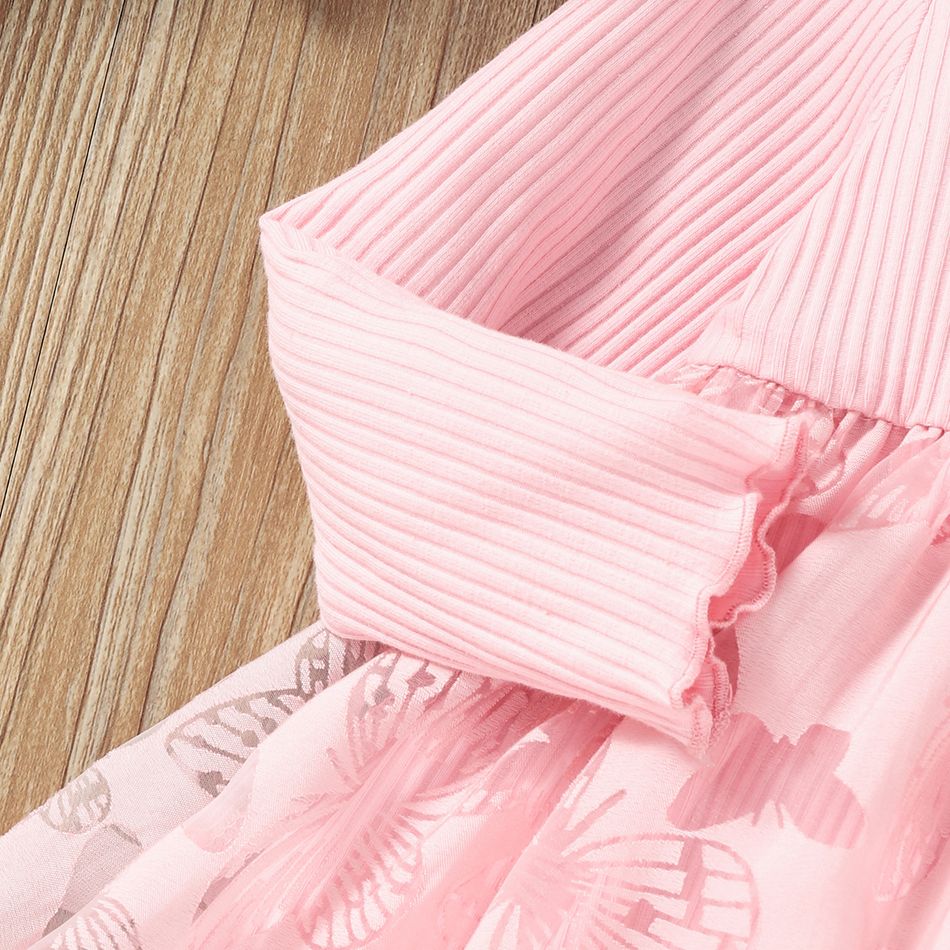 Baby/ Toddler Pink Ribbed Splicing Bowknot Tulle Dress and Headband
