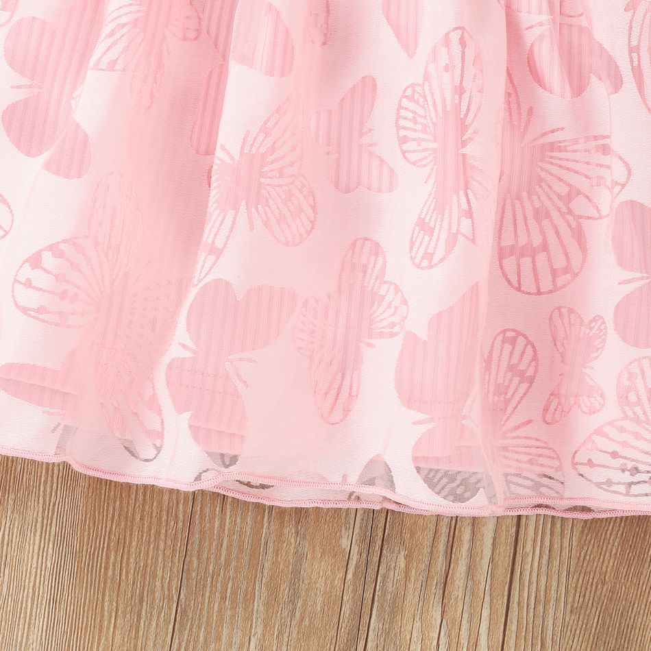 Baby/ Toddler Pink Ribbed Splicing Bowknot Tulle Dress and Headband