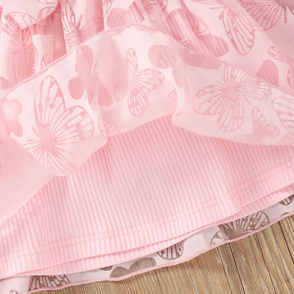 Baby/ Toddler Pink Ribbed Splicing Bowknot Tulle Dress and Headband