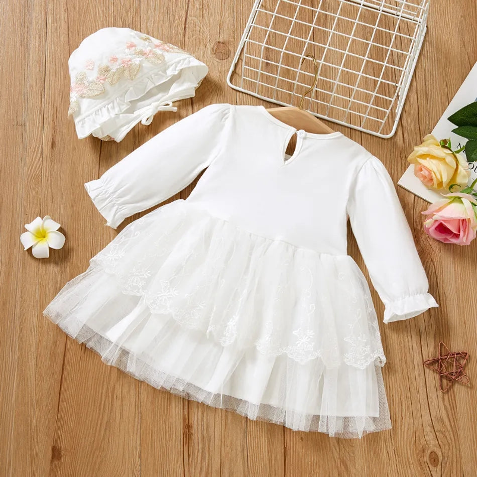 Baby Girl Princess Party/Baptism Floral Embroidered Dress and Hat