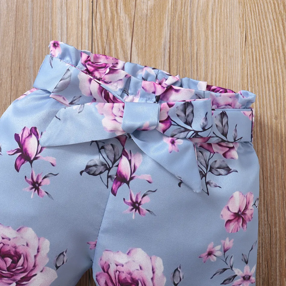 3pcs Baby Cotton Romper and Floral Print Trousers Set