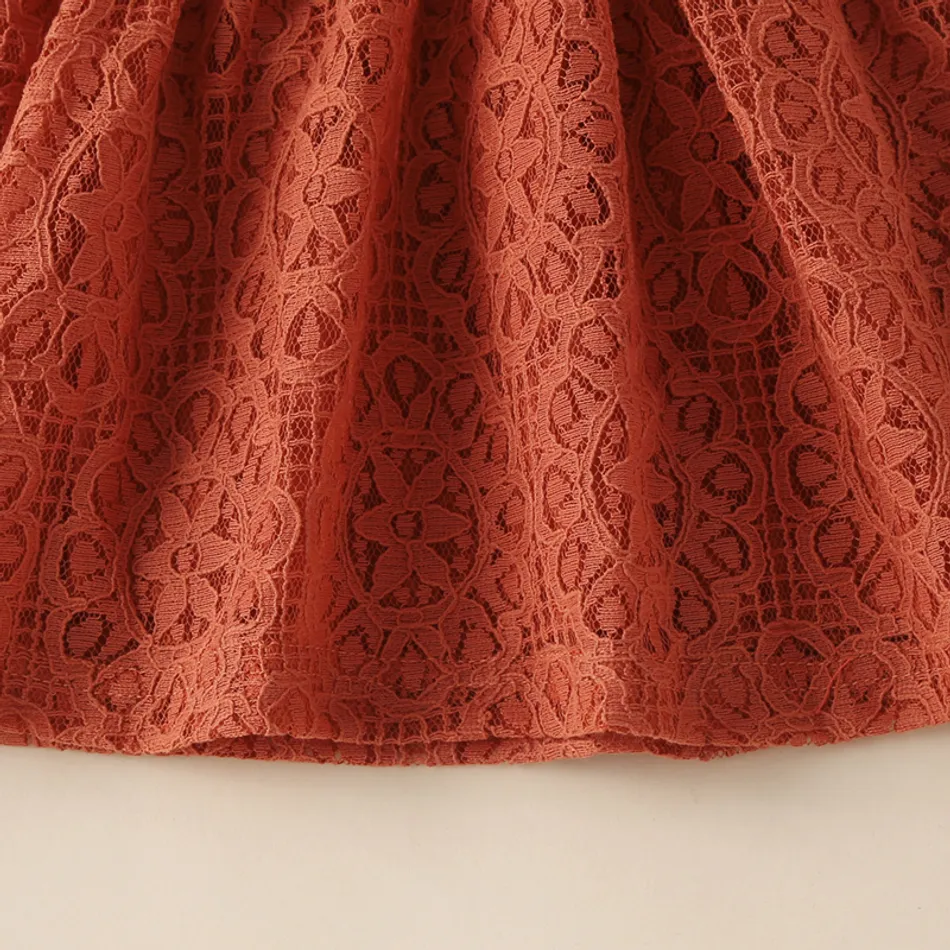 100% Cotton Floral Lace Pom Poms Long sleeve Dress