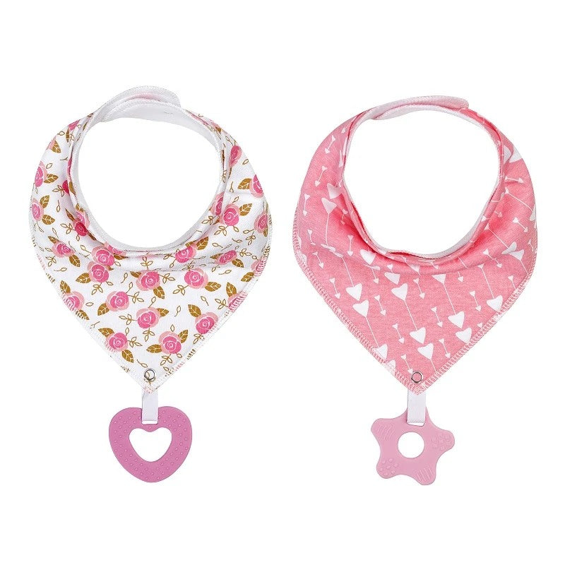 2-pack Baby Infant Toddler Teething Bib with Teething Toys