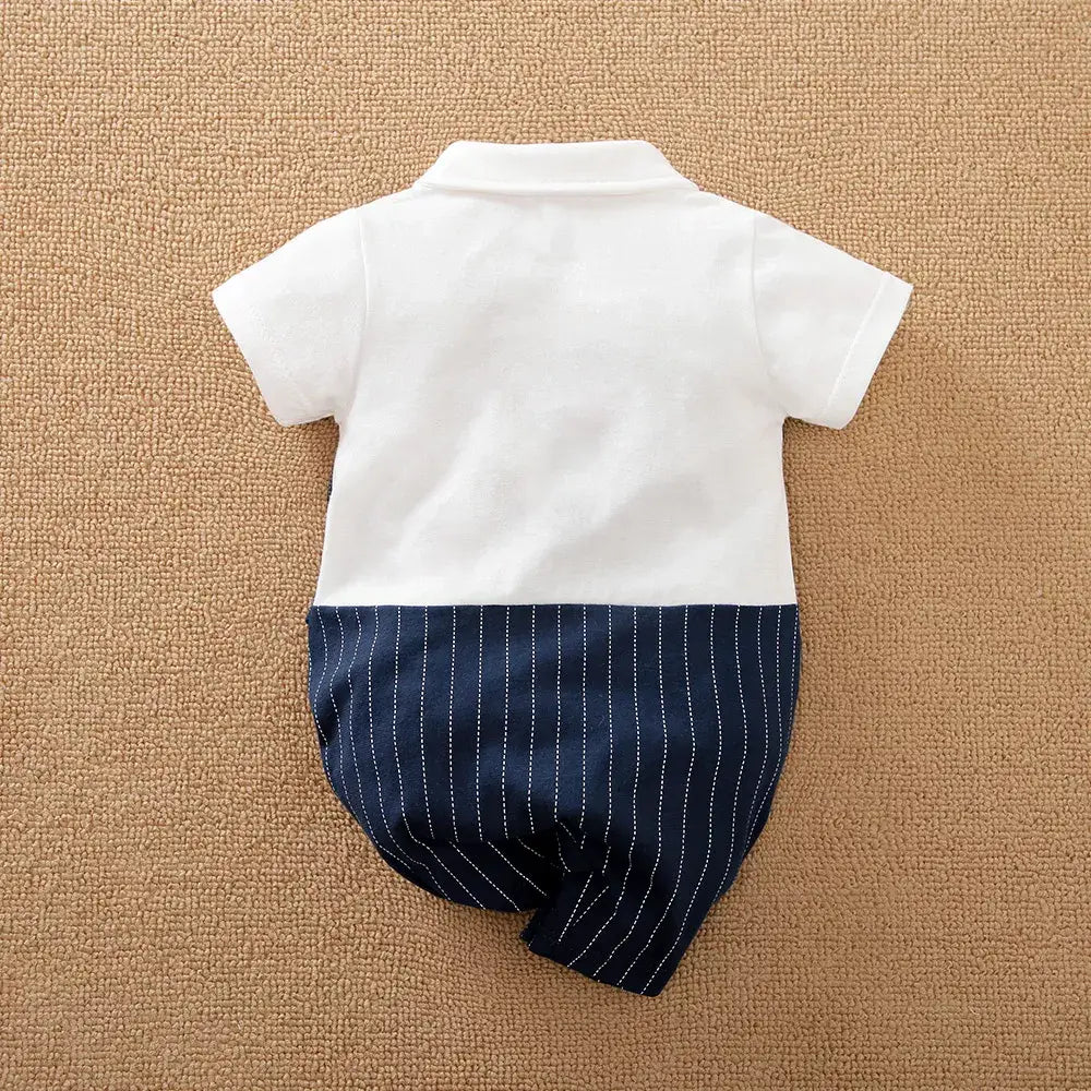 Baby Boy 100% Cotton Gentleman Bow tie Striped Jumpsuit NZ