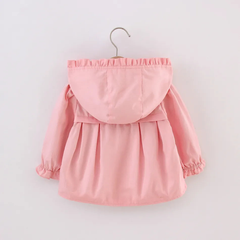 Baby Girl Solid Long-sleeve Floral Cotton Coat Jacket