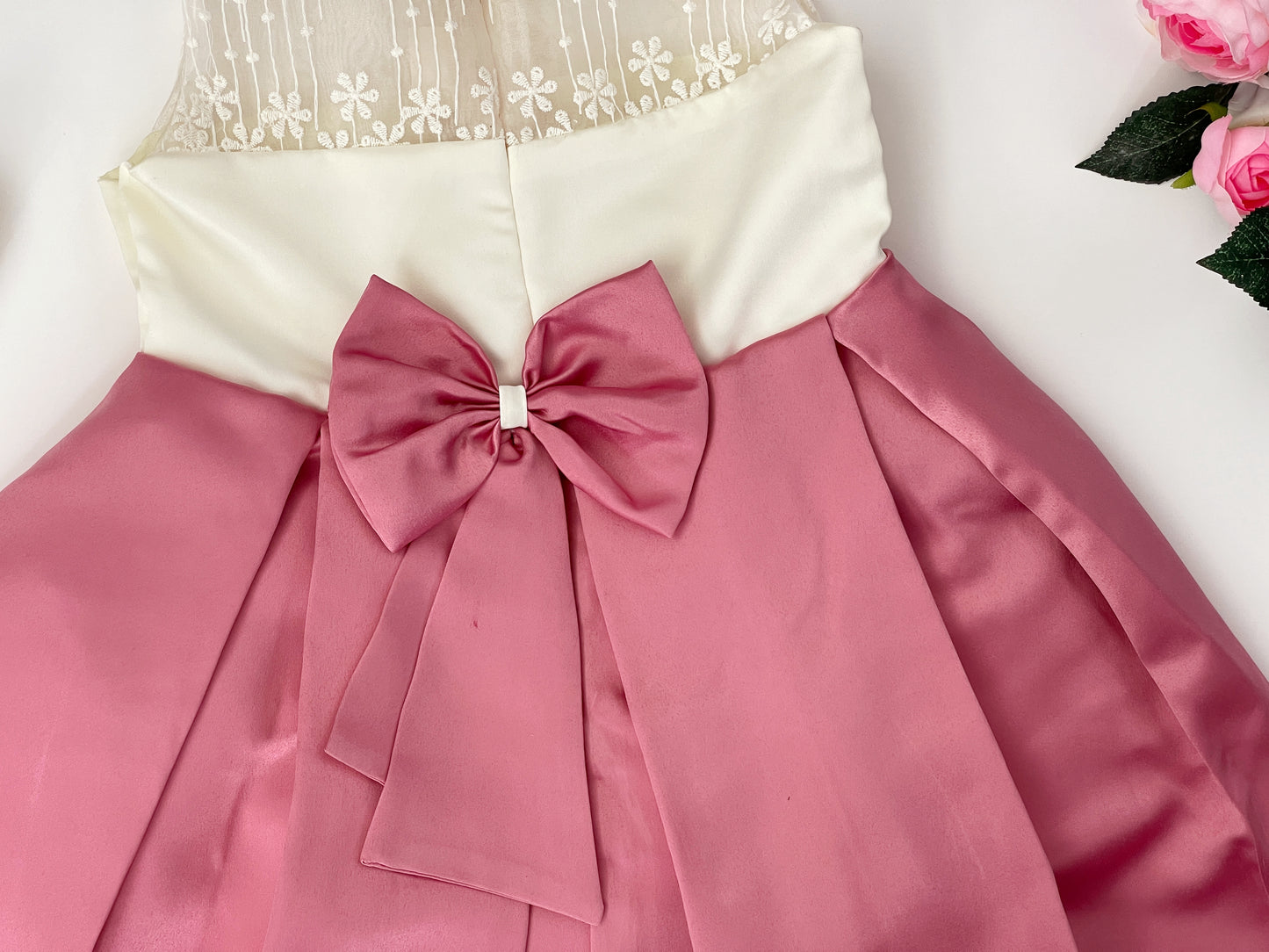 Kids Girls Floral Decor Bowknot Sleeveless Party Dress and Hairband