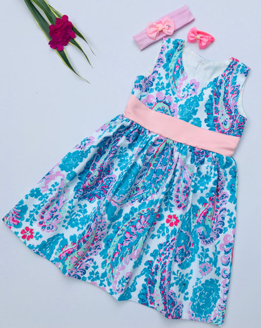 Blue Floral Print Toddler girl Dress