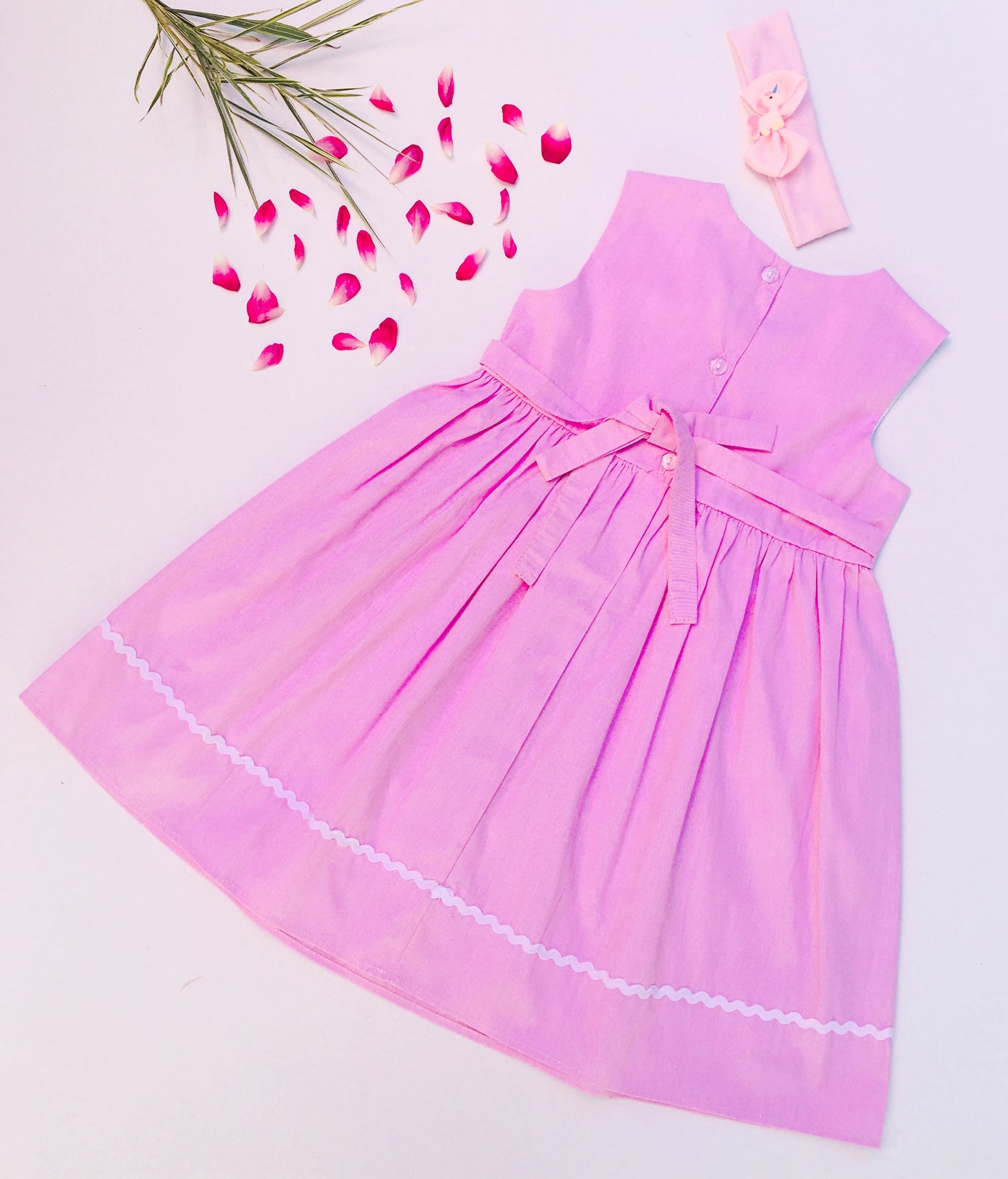 Girl Flower Embroidered Sleeveless Pink Dress
