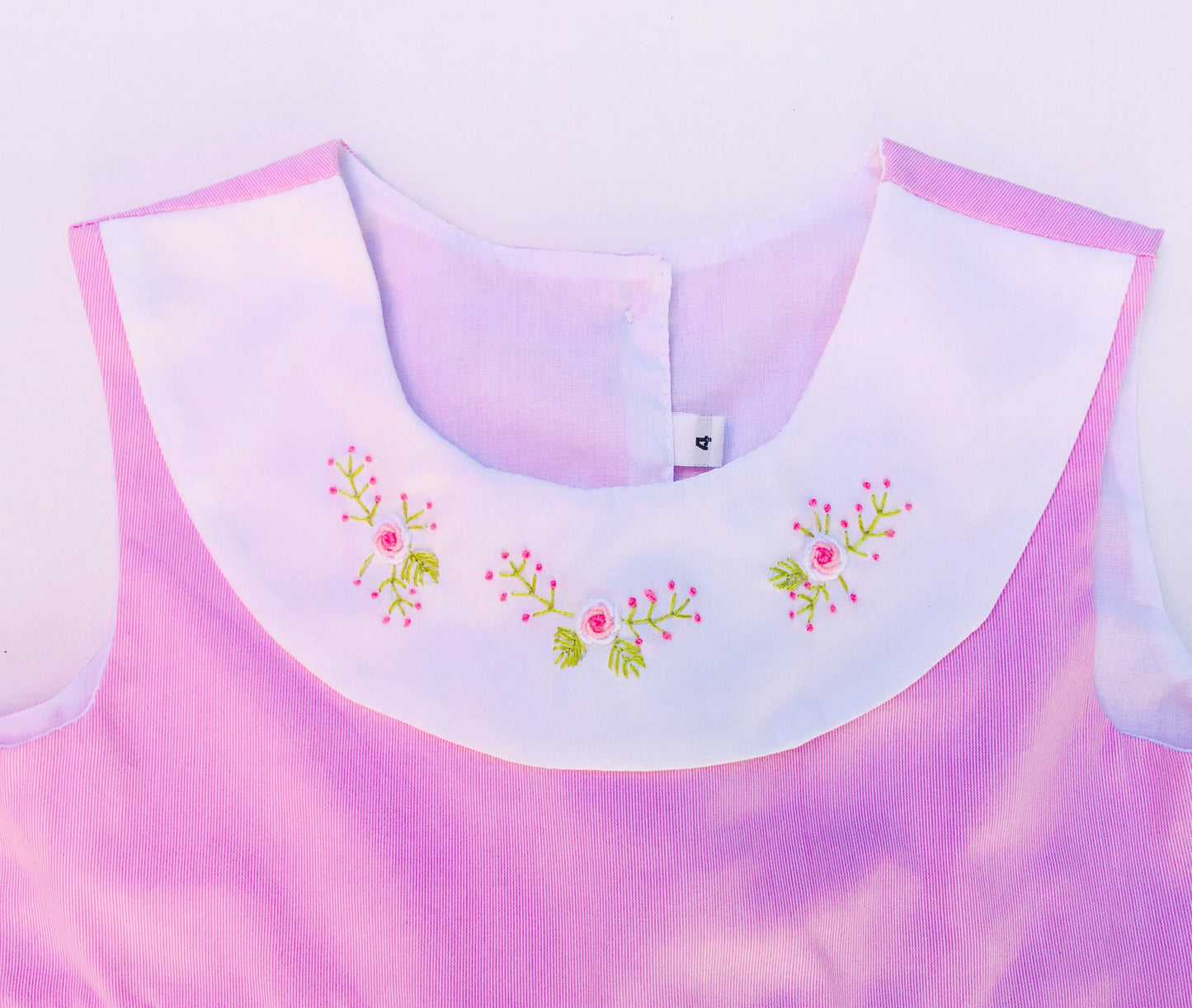 Girl Flower Embroidered Sleeveless Pink Dress