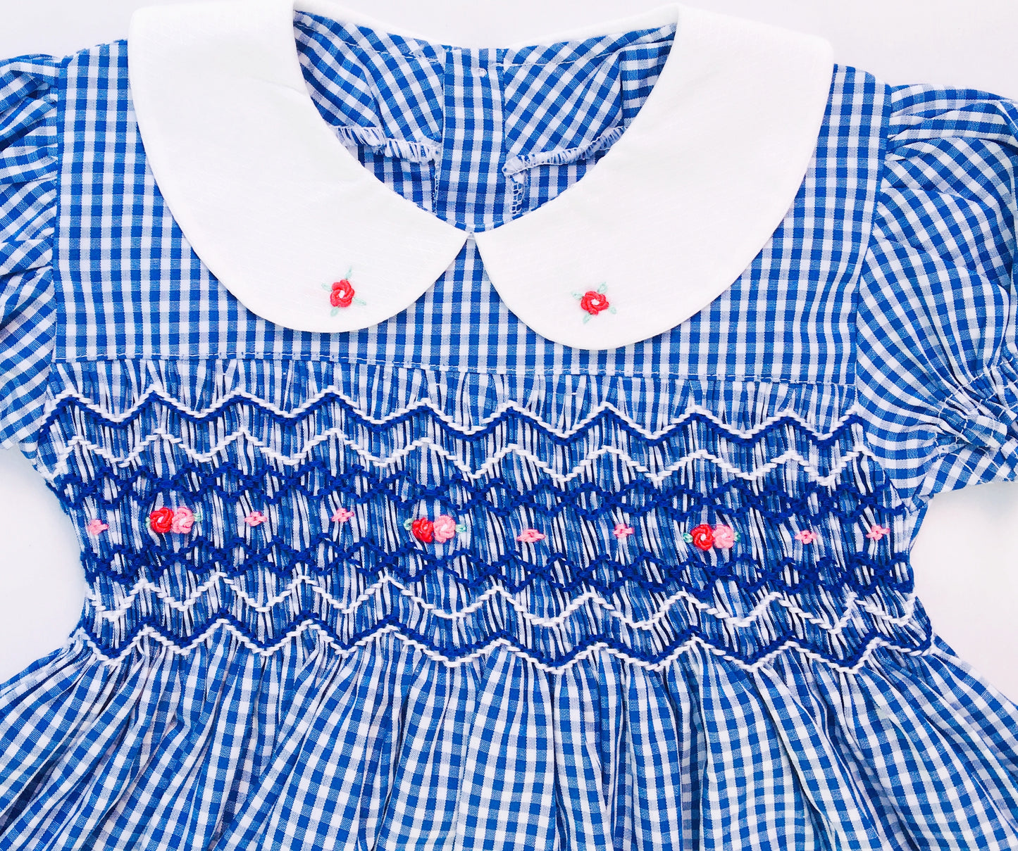 Girls Blue Check Smocked Dress