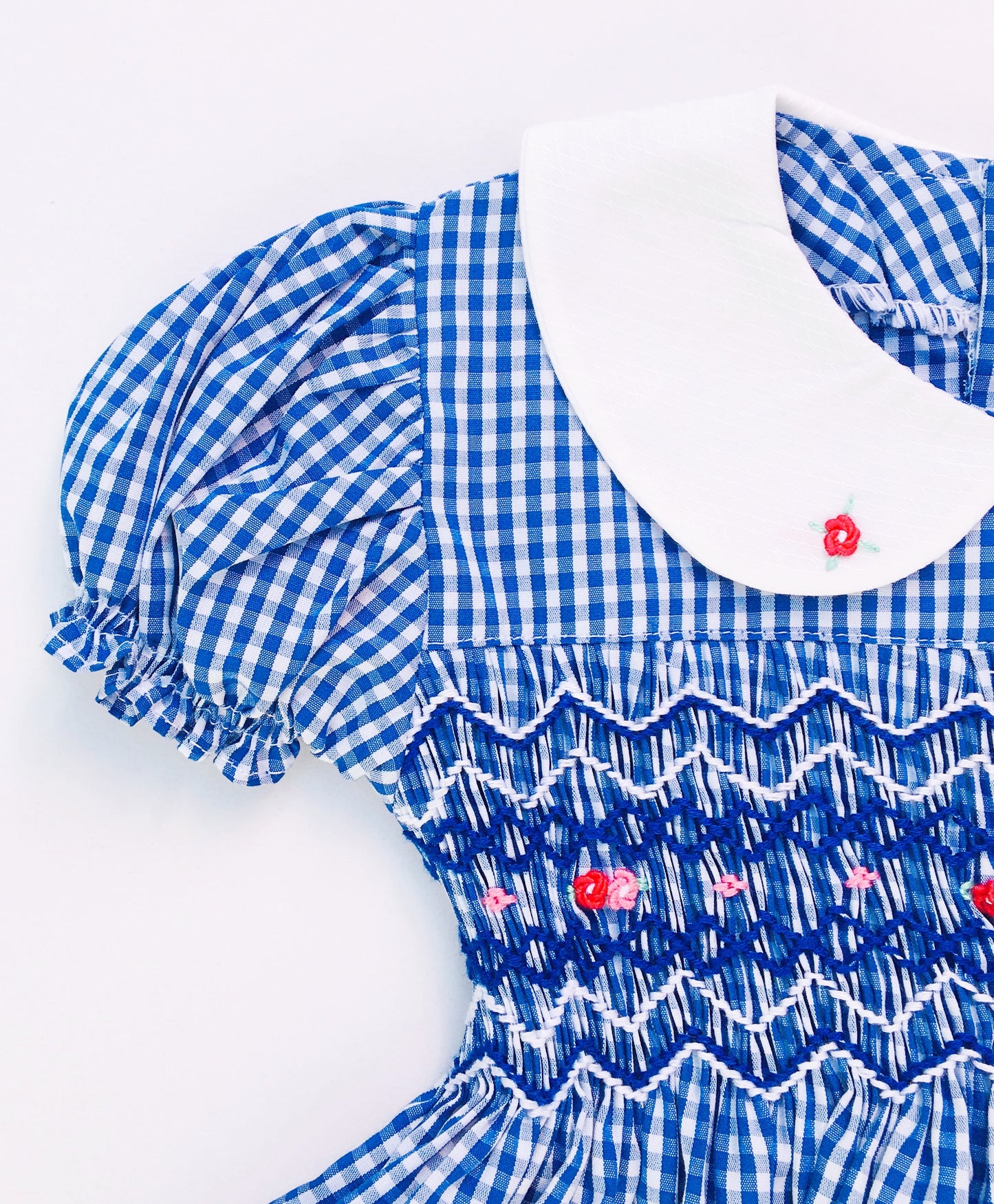 Girls Blue Check Smocked Dress