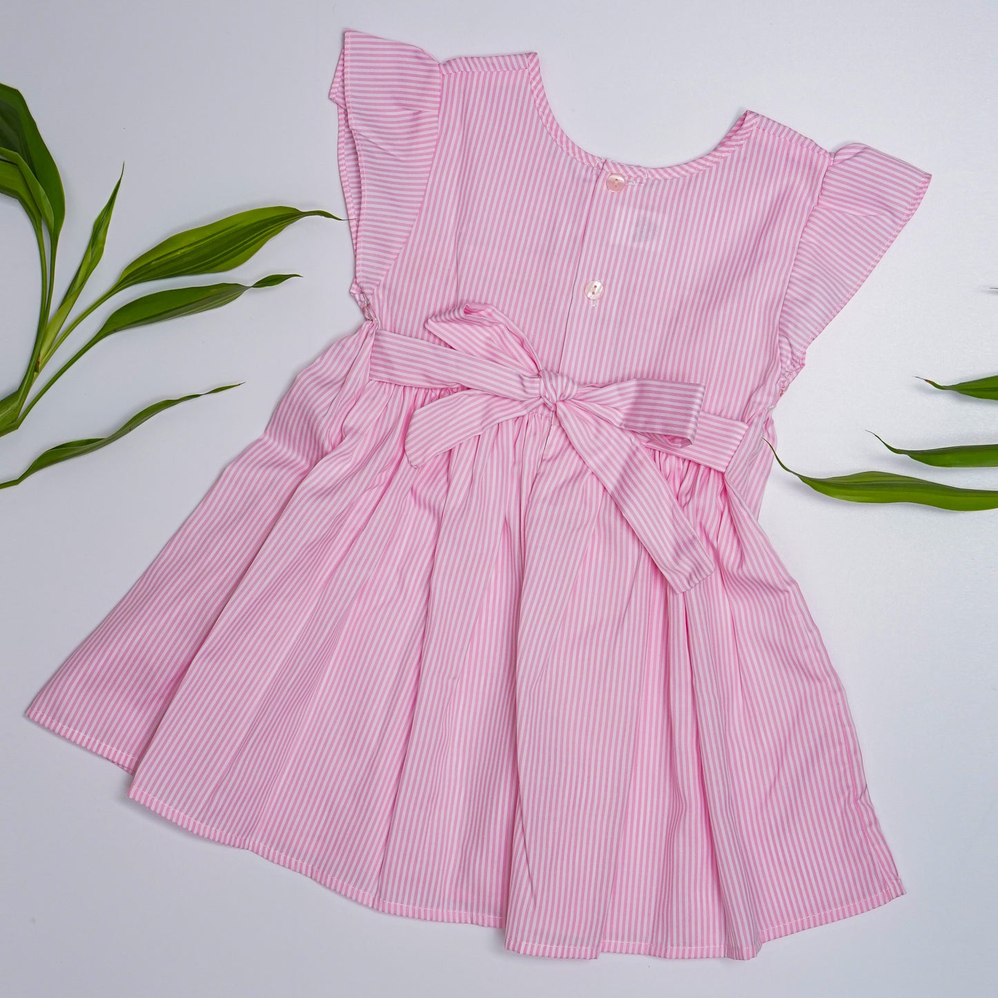Pink Flutter sleeve Smocked Dresses for Girls