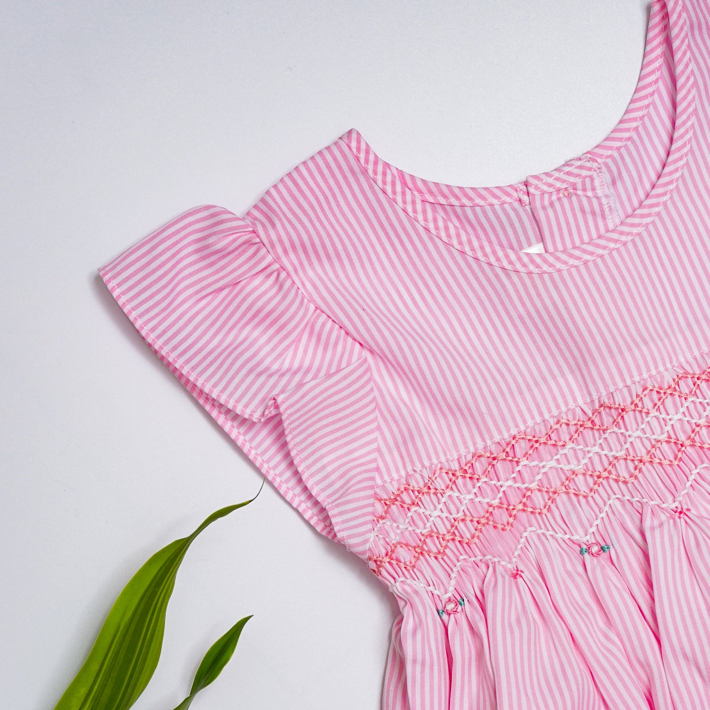 Pink Flutter sleeve Smocked Dresses for Girls