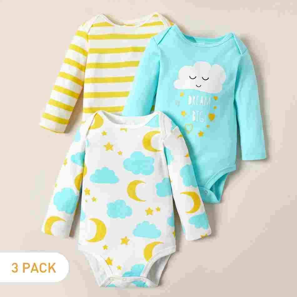 100% Cotton 3-pack Baby Cloud Bodysuits Set - Yara clothing nz