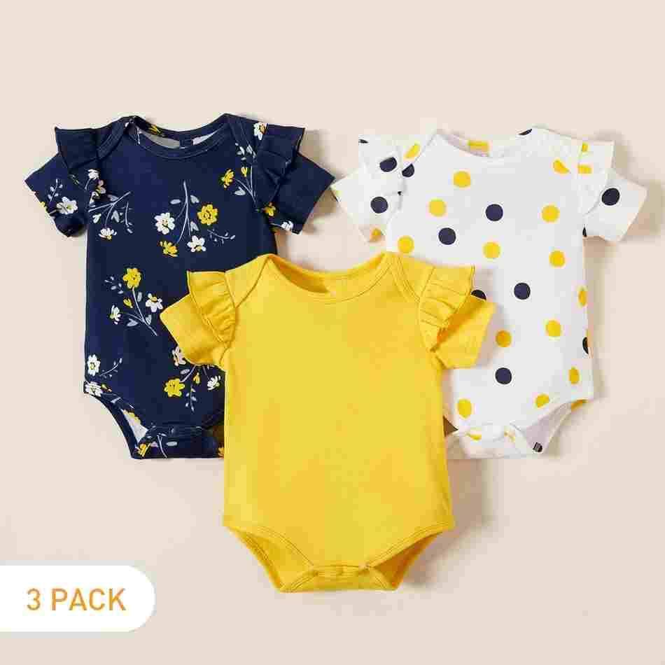 100% Cotton 3pcs Baby Girl Rompers & Bodysuits NZ - Yara clothing nz