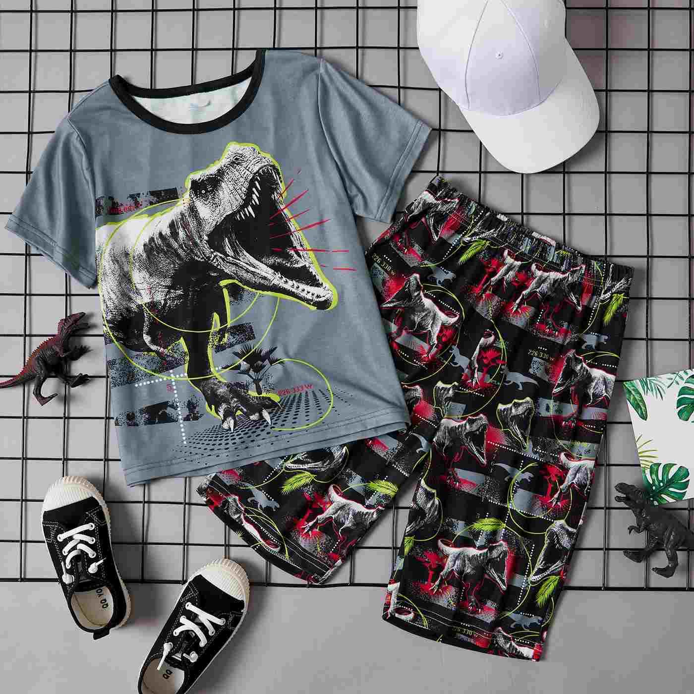 Trendy Kid Boy Dinosaur Animal Print Casual Set NZ - Yara clothing nz