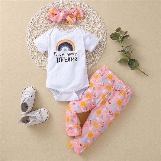 3pcs Letter and rainbow Print Baby Set