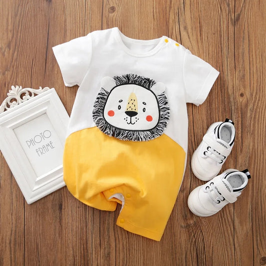 Short-sleeve Baby Romper Cartoon Animal Print 3D Ears